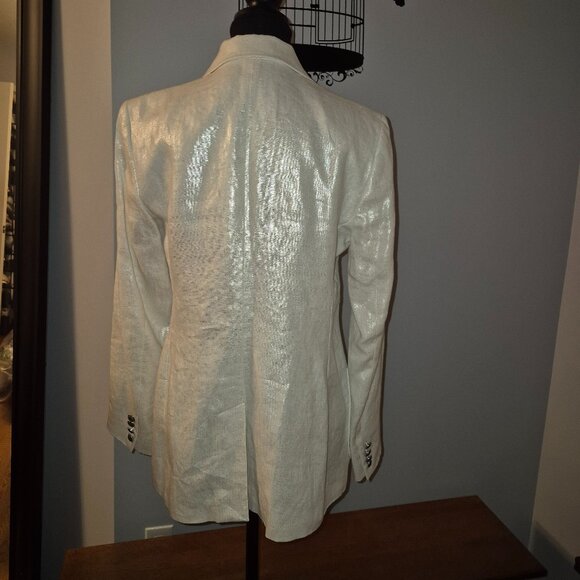 NWT Ralph Lauren White Silver Shimmer Linen Blazer Sz 6 - Picture 6 of 11